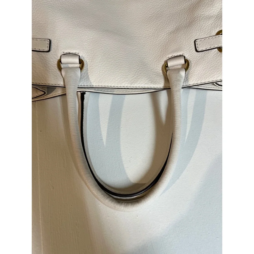 Michael Kors White Leather‎ Tote Handbag Gold Hardware Studded Detail